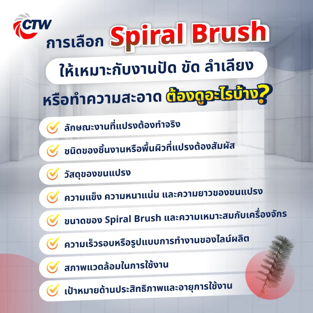 การเลือก Spiral Brush ให้เหมาะกับงานปัด ขัด ลำเลียง หรือทำความสะอาด ต้องดูอะไรบ้าง